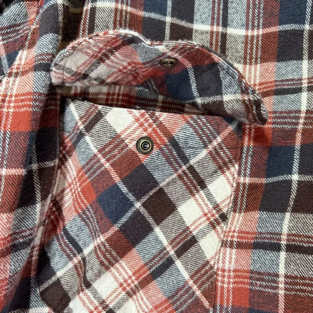 Cold Storage Mens Red Black Plaid Flannel Shirt Jacket Fleece Shacket XL Snaps